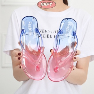 HAPY ใหม่สองสี Flip Flop ผู้หญิงฤดูร้อนแฟชั่นใหม่ไล่ระดับสีรองเท้าชายหาดรองเท้าคริสตัล