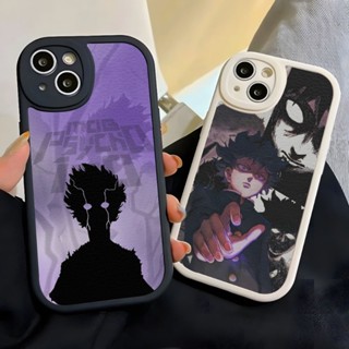 เคสโทรศัพท์มือถือ หนังแกะ ซิลิโคน ลายการ์ตูน Mob Psycho 100 สไตล์ญี่ปุ่น สําหรับ Iphone 14 Pro Max 13 12 11 Mini X Xr Xs 8 7