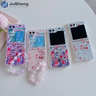 Jusheng เคสโทรศัพท์มือถือแฟชั่น ลายดอกไม้ สีม่วง ขนาดเล็ก สําหรับ Samsung Z Flip5 Z Flip4 Z Flip3