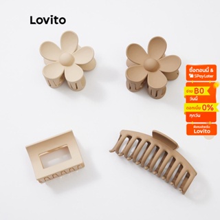 Lovito กิ๊บติดผม พลาสติก ทรงสี่เหลี่ยม ลายดอกไม้ สีกากี สีขาว L233L265 (1/2/สีกากี/สีขาว)