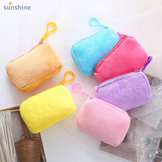 Ssunshine กระเป๋าใส่เหรียญ พวงกุญแจ ทรงสี่เหลี่ยม ใบสั้น แบบบาง เรียบง่าย สไตล์เกาหลี สําหรับผู้หญิง 2 ชิ้น