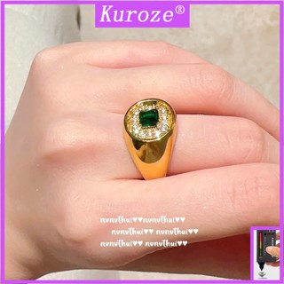 Kuroze แหวนมรกต ชุบทอง 18K ประดับเพชร สีเขียว หรูหรา ปรับได้ สําหรับผู้หญิง