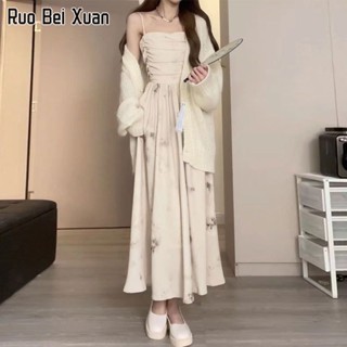 RUO BEI XUAN เดรสผู้หญิง เดรสสายเดี่ยวแฟชั่นเกาหลี