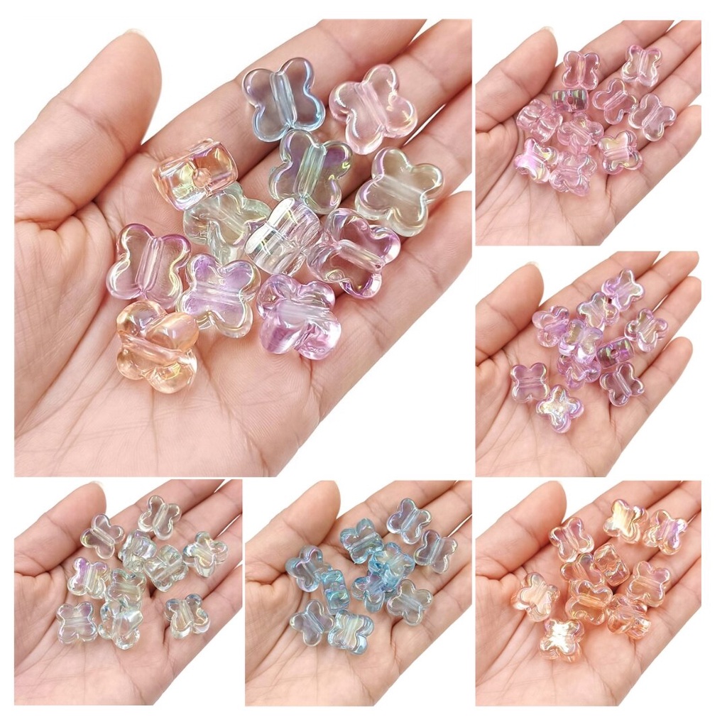 10 ชิ้น ชุบ UV สีเมจิก ไฮไลท์ โปร่งใส สี่กลีบ ดอกไม้ หลวม ลูกปัด สร้างสรรค์ วัสดุเครื่องประดับ