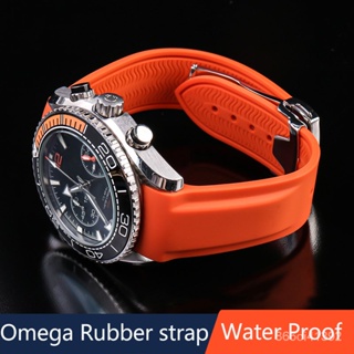 สายนาฬิกาข้อมือซิลิโคน 22 มม. กันน้ํา สําหรับผู้ชาย Omega Planet Ocean 600 Quarter Orange Seamaster 300