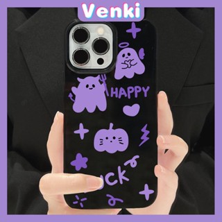 VENKI - สำหรับ iPhone 11 Soft TPU เคสลูกอมสีดำเงาการ์ตูนน่ารักแมวสีม่วงป้องกันกล้องกันกระแทกสำหรับ iPhone 14 13 12 11 Pro Max 7 8 Plus X XR