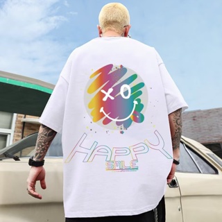 Summer New Style T-Shirt Street Hip Hop Smiley Face Printed Round Neck Couple Short-Sleeved Men Women Trendy Loose _03