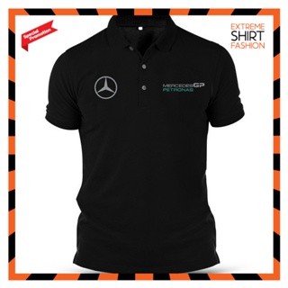 เสื้อยืดโปโล ผ้าฝ้าย พิมพ์ลายโลโก้ Mercedes Petronas F1 Team GP Grand Prix Baju สําหรับผู้ชาย