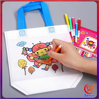 Zeeva กระเป๋าผ้าระบายสีพร้อมสีระบาย 6 แท่ง  graffiti bag