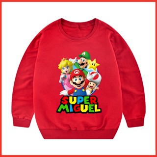 เสื้อกันหนาวแขนยาว คอกลม ลาย Super Mario แฟชั่นฤดูใบไม้ผลิ และฤดูใบไม้ร่วง สําหรับเด็กผู้หญิง และเด็กผู้ชาย 3-15 ปี 2023