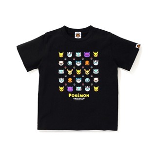 เสื้อยืดแขนสั้นแฟชั่นBAPE Pokemonพิมพ์สีทึบแนวโน้มบุคลิกภาพเสื้อยืดสำหรับเด็กและแขนสั้นของผู้หญิงเสื้อยืด เสื้อยืดสีพื้น