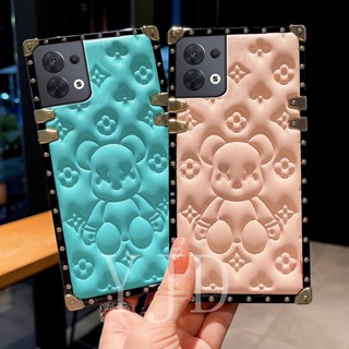 Yjd เคสโทรศัพท์หนัง ขอบตรง กันกระแทก ลายหมีน้อย สําหรับ OPPO Reno8 Reno8 Z