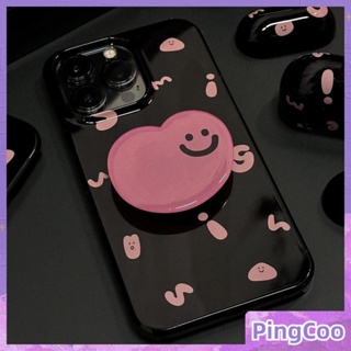 PingCoo - Candy Case with Bracket For iPhone 14 13 12 11 Plus Pro Max XR TPU Soft Glossy Black Case Creative Pink Letters Camera Protection Shockproof Back Cover