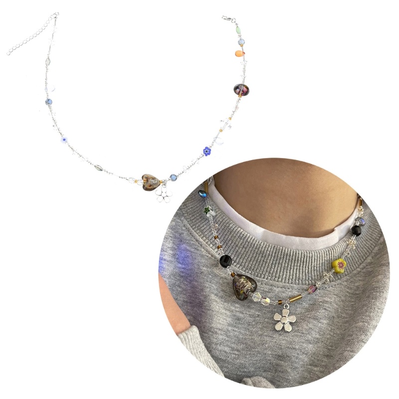 BDW คริสตัลลูกปัดเค้นคอสร้อยคอปรับโซ่วันเกิดอร่อยอะคริลิ