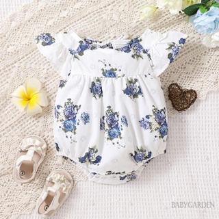 Babygarden-0-18m ชุดรอมเปอร์ บอดี้สูท คอกลม แขนบิน ผูกหลัง พิมพ์ลายดอกไม้ ฤดูร้อน สําหรับเด็กผู้หญิง