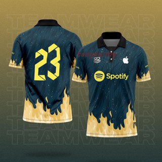 เสื้อกีฬาลําลอง คอปก ลาย Barcelona Lelaki kanak-kanak สไตล์ญี่ปุ่นเรโทร สําหรับผู้ชาย และผู้หญิง