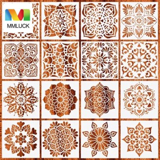 JENNIFERDZ DIY Drawing Template Wood Floor Tiles Mandala Painting Stencils 16pcs/set Scrapbooking Paper Card Art Template 15*15cm Painting Ruler