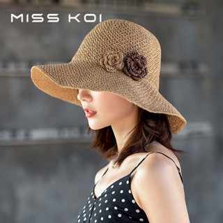 Misskoi [พร้อมส่ง] หมวกฟางกันแดด แบบพับได้ สไตล์เกาหลี สําหรับชายหาด ริมทะเล