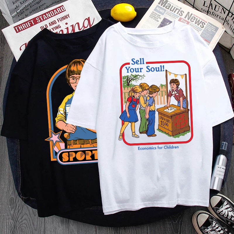 GOOD TYเสื้อยืดเข้ารูป ขายวิญญาณของคุณ! เสื้อยืดวินเทจ 90s คลาสสิกปีศาจซาตานตลกเหนือธรรมชาติกราฟิกท็