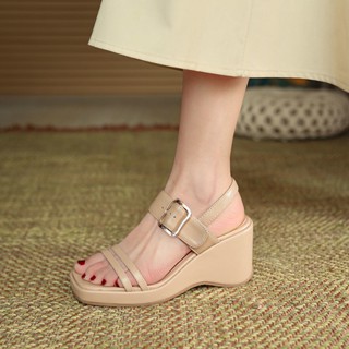 Sab Wedges รองเท้าส้นสูง เปิดนิ้วเท้า สีแอปริคอท แฟชั่นฤดูร้อน สไตล์เกาหลี สําหรับผู้หญิง นักเรียน 2023