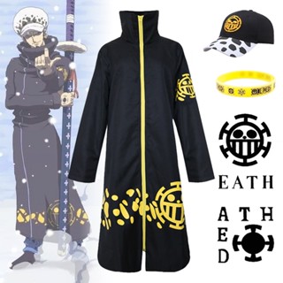 เสื้อคลุม อะนิเมะ One Piece Trafalgar D Water Law Cape พร้อมสร้อยข้อมือสัก สําหรับผู้ใหญ่ คอสเพลย์ ปาร์ตี้ฮาโลวีน