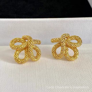 [0427] Girlfriend Close Friend Entry Lux Accessible Luxury New Trendy Twist Metal Knotted Irregular Woven Flower Stud Earrings 18K Gold Vintage Graceful Earrings VS1I