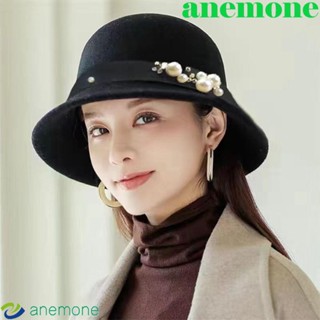 Anemone หมวกฟีโดร่า ประดับไข่มุก ดอกไม้ ขนาดใหญ่ สีพื้น หรูหรา แฟชั่นฤดูใบไม้ร่วง ฤดูหนาว สําหรับสุภาพสตรี