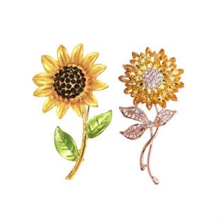 2pcs Wedding Accessories Vintage Elegant Birthday Gift Sunflower Shape Rhinestones Clothes Decor Women Brooch