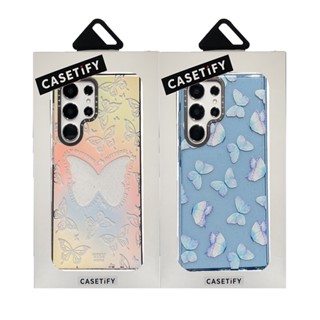 CASETIFY เคสโทรศัพท์มือถือแบบนิ่ม TPU ใส กันกระแทก ลายผีเสื้อ แต่งกลิตเตอร์สีฟ้า พร้อมกล่องบรรจุ สําหรับ Samsung Galaxy S23 Ultra Plus S22 Ultra