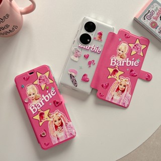 เคสโทรศัพท์ซิลิโคน TPU นิ่ม แบบใส ฝาพับ ลายการ์ตูนบาร์บี้ สร้างสรรค์ สําหรับ Huawei P40 P60 P50 E Nova9 Mate 30 40 50 Honor 50 Pro