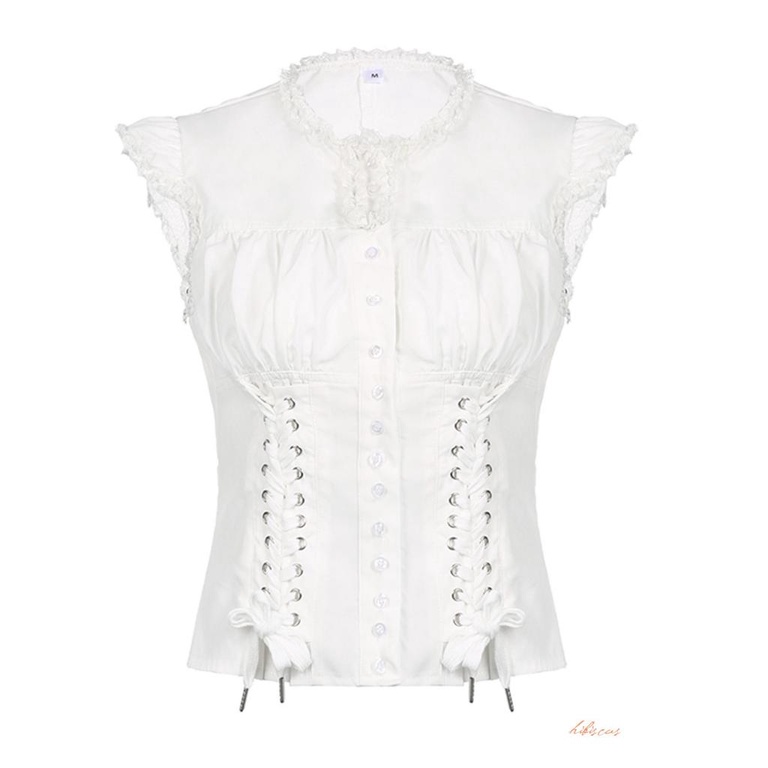 Hibiscus- เสื้อยืด คอกลม แขนเคป ผูกเชือกด้านหน้า พิมพ์ลายลูกไม้ สําหรับผู้หญิง - รูปที่ 3