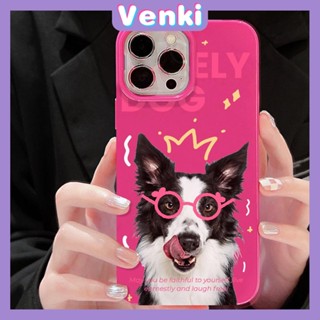 VENKI - สำหรับ iPhone 11 เคส iPhone สีแดงเคลือบเงา TPU เคสอ่อนกันกระแทกป้องกันกล้องแว่นตาน่ารักสุนัขที่ดีเข้ากันได้กับ iPhone 14 13 Pro max 12 Pro Max xr xs max 7Plus 8Plus