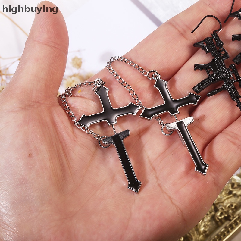 [highbuying] แฟชั่นพังก์ สีดํา ไม้กางเขน ต่างหู สําหรับวัยรุ่น วินเทจ ร็อค ไพร์ด โซ่ยาว ใหม่ พร้อมส่ง - รูปที่ 2