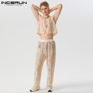 Incerun เซตเสื้อกั๊ก ตัวสั้น + กางเกงลําลอง