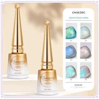 Charzieg ยาทาเล็บเจลไข่มุกกึ่งถาวรแช่ UV LED Superfine Glitter Aurora Unicorn Sequins Nail Art Varnishes สำหรับร้านทำเล็บมืออาชีพ