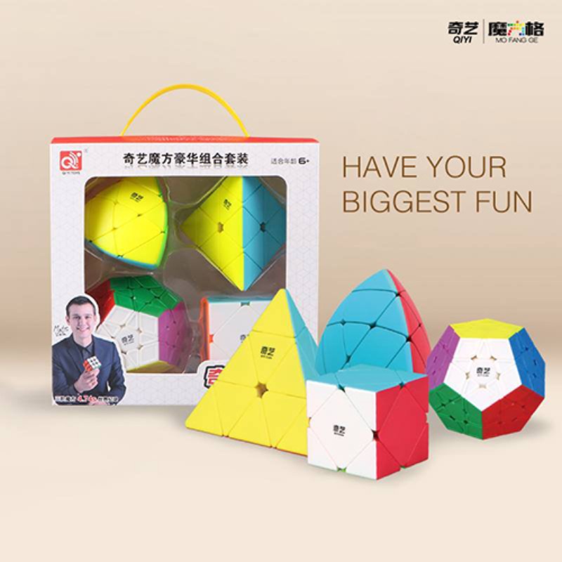Qiyi Magic Cube 4pcs Set Pyraminx Skewb Mastermorphix Megaminx Combination