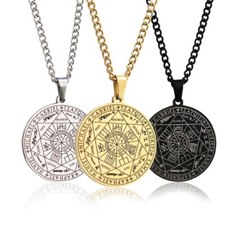 เครื่องประดับ สร้อยคอโซ่ สเตนเลส จี้รูปเครื่องราง 7 Archangels Rune Summon Magic Circle สไตล์วินเทจ สําหรับผู้ชาย ผู้หญิง