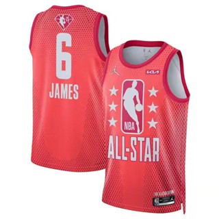 Motion 2022 NBA All Star Los Angeles Lakers #เสื้อกีฬาแขนสั้น ลายทีม LeBron James 75th Jersey Swingman สีแดง 6 ชิ้น 476045