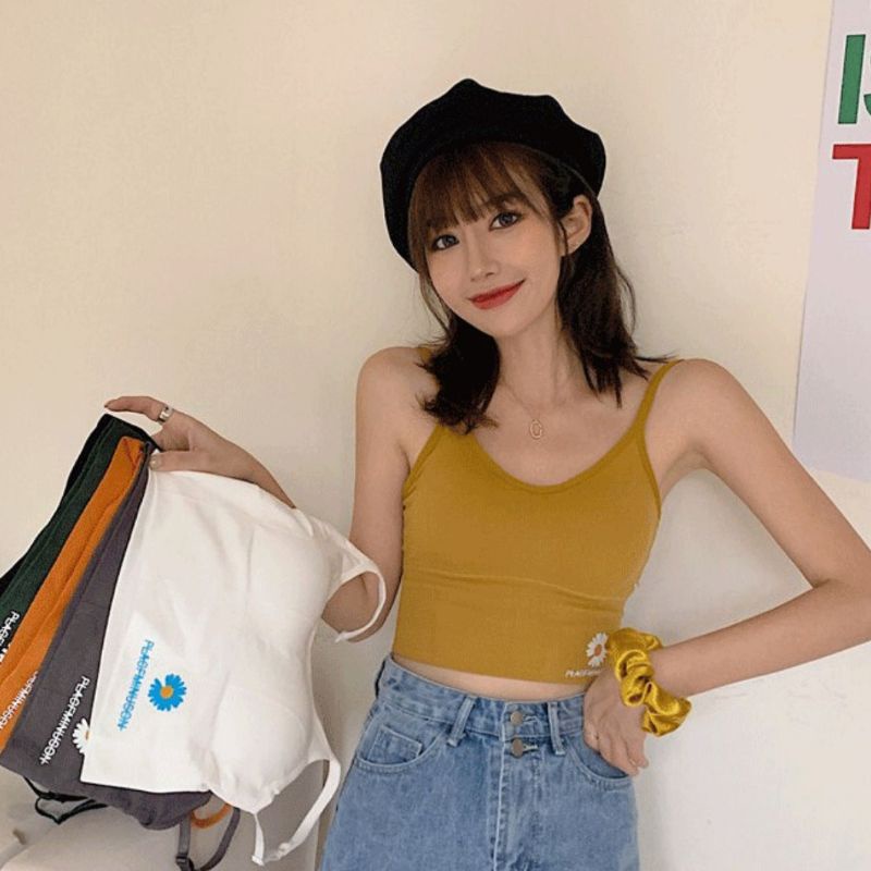 JJ shop 💜พร้อมส่ง​เสื้อสายเดี่ยว มีฟองน้ำ เว้าหลังผ้านิ่มใส่สบายมาก "KAKA -​ XJH"​-N