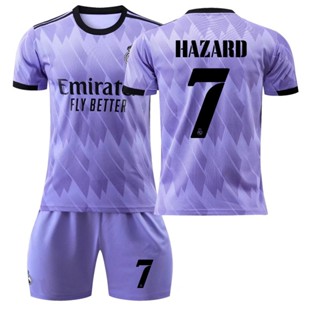 เสื้อกีฬาแขนสั้น ลายทีมฟุตบอล Real Madrid สีม่วง 2223 สําหรับเด็ก และผู้ใหญ่