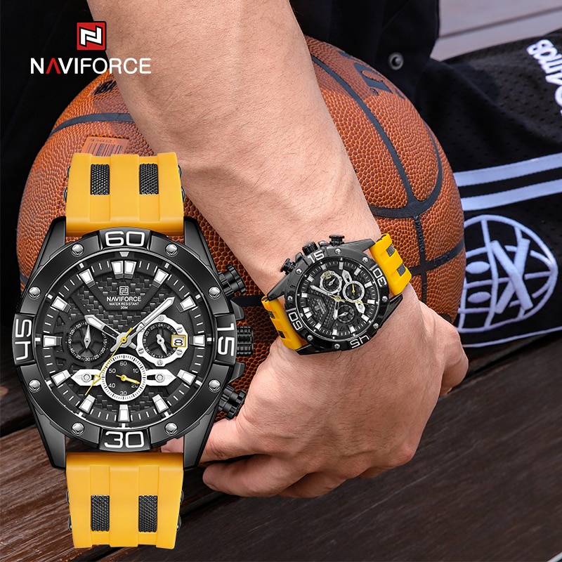 Naviforce นาฬิกาข้อมือ รุ่น NF8019T สายซิลิโคน สีเหลือง ของแท้ ดูแลโดยคนไทย ส่งจากไทย