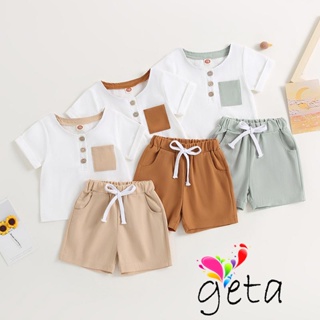 Geta- ชุดเสื้อยืด แขนสั้น สีคมชัด และกางเกงขาสั้น แฟชั่นฤดูร้อน สําหรับเด็กผู้ชาย