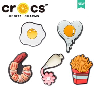 Jibbitz Crocs อุปกรณ์เสริม รูปหมวกกันน็อค ไข่ดาว เฟรนช์ฟรายส์ ดอกไม้น่ารัก สําหรับตกแต่งรองเท้า DIY