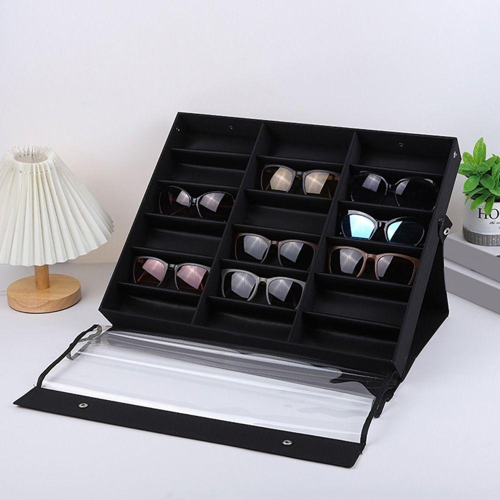 Goxi75 18 กริดแว่นตาถาดทนทานขาตั้งแว่นตา Organizer กล่อง