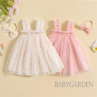 Babygarden- ชุดเดรสเจ้าหญิง แขนกุด ปักลายลูกไม้ ดอกไม้ พร้อมที่คาดผม แฟชั่นฤดูร้อน สําหรับเด็กผู้หญิง 1-5 ปี