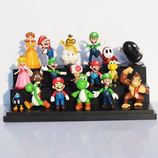 โมเดลฟิกเกอร์ อนิเมะ Super Mario Mario Bros Luigi Yoshi ขนาดเล็ก ของเล่นสําหรับเด็ก 6 ชิ้น