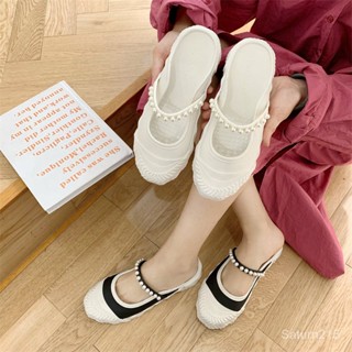 ✨พร้อมส่ง✨รองเท้าหัวใหญ่ หนาแต่เพียงผู้เดียว Baotou รองเท้าแตะครึ่งผู้หญิงใหม่ฤดูร้อนเกาหลีรุ่นแฟชั่นสวมใส่อารมณ์เพชรมุกกับรองเท้าแตะ SF2CZ029