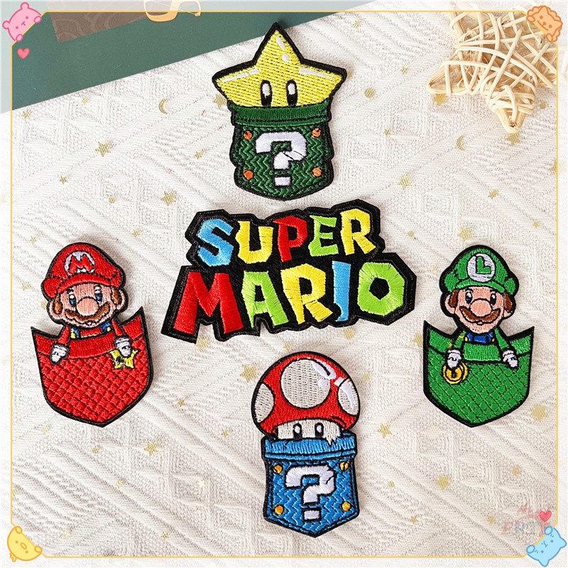 ♚ Super Mario Bros. แผ่นรีดติดเสื้อ ♚ แผ่นแพทช์รีดติดเสื้อ รูปดาว คางคก เงิน DIY 1 ชิ้น