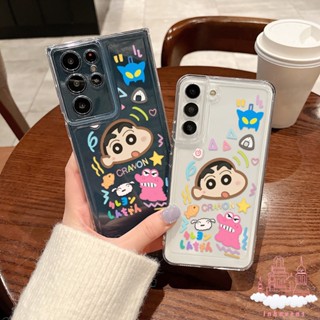 เคสโทรศัพท์ซิลิโคน แบบนิ่ม ลายการ์ตูนชินจัง กันกระแทก ป้องกันเลนส์กล้อง สําหรับ Samsung Galaxy S23 Ultra S22 S21 Plus S20 FE A30 A32 A03 Core