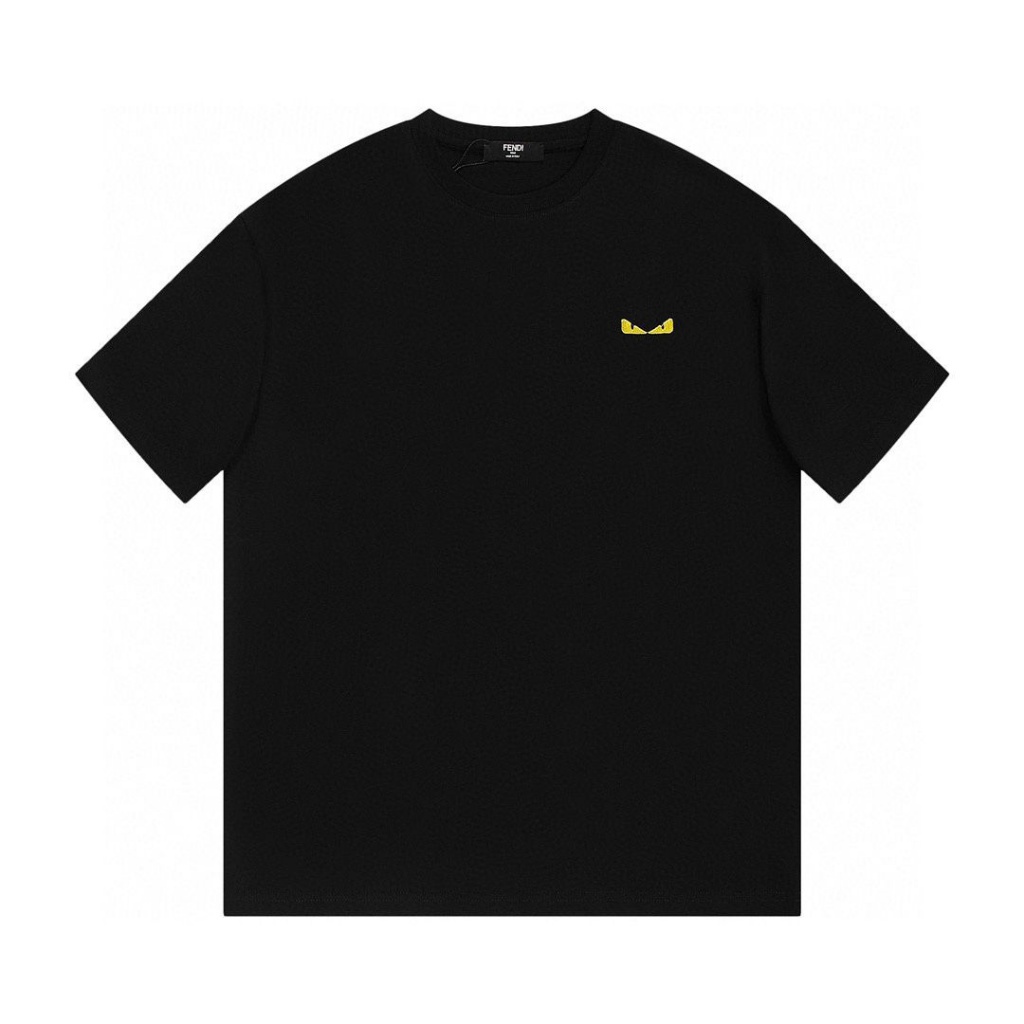 Fd (Label) เสื้อยืดแขนสั้น พิมพ์ลายโลโก้ตาสีเหลือง